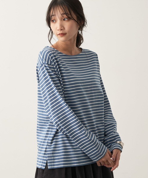 CRAFT STANDARD BOUTIQUE(クラフトスタンダードブティック)の「ボートネックレイヤードプルオーバー2(Tシャツ/カットソー・レディース・ブルー/オフホワイト/グリーン/パープル・FREE)」の4枚目の写真