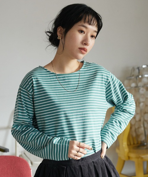 CRAFT STANDARD BOUTIQUE(クラフトスタンダードブティック)の「ボートネックレイヤードプルオーバー2(Tシャツ/カットソー・レディース・ブルー/オフホワイト/グリーン/パープル・FREE)」の3枚目の写真