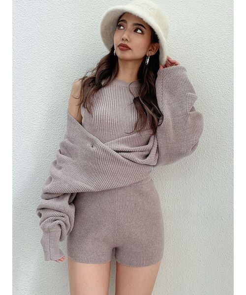 GYDA（ジェイダ）の「アームギャザーレイヤードニットロンパース（サロペット/オーバーオール・レディース・ブラック/ピンク/カーキ/ラベンダー・FREE）」の5枚目の写真