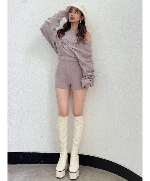 GYDA（ジェイダ）の「アームギャザーレイヤードニットロンパース（サロペット/オーバーオール・レディース・ブラック/ピンク/カーキ/ラベンダー・FREE）」の8枚目の写真
