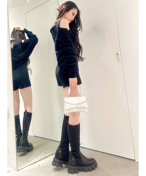 GYDA（ジェイダ）の「アームギャザーレイヤードニットロンパース（サロペット/オーバーオール・レディース・ブラック/ピンク/カーキ/ラベンダー・FREE）」の12枚目の写真