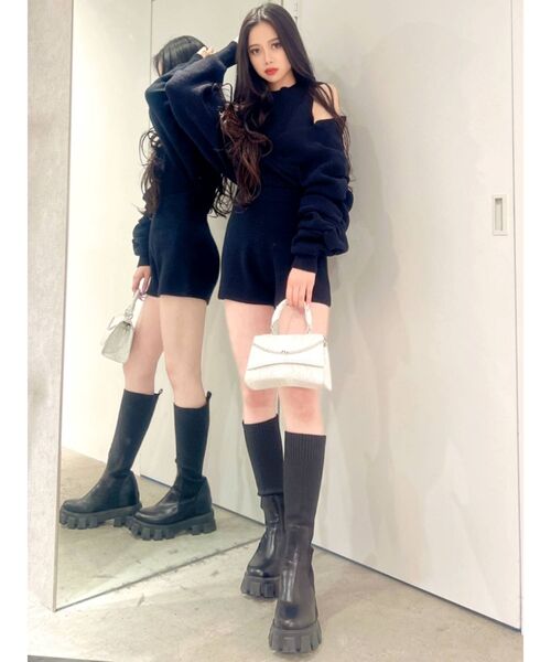 GYDA（ジェイダ）の「アームギャザーレイヤードニットロンパース（サロペット/オーバーオール・レディース・ブラック/ピンク/カーキ/ラベンダー・FREE）」の13枚目の写真