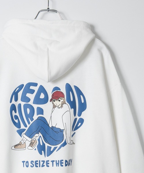 Red Cap Girl(レッドキャプガール)の「【a-r】〔RedCapGirl/レッドキャップガール〕ハートイラスト ルーズサイズ フーディ セットアップ展開有(パーカー・メンズ・アッシュグレー/ブラック/ホワイト/ブルー/ホワイト系1/カーキ/ダークグレー/ライトグレー系1・MEDIUM/LARGE/X-LARGE)」の12枚目の写真