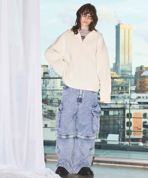 UNISEX》Big Pocket 2WAY Baggy Denim Cargo Pants/ビッグポケット2WAY