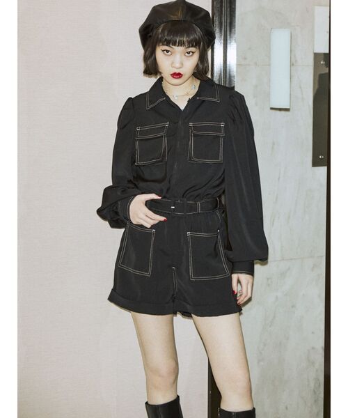 jouetie(ジュエティ)の「カラーステッチオールインワン(つなぎ/オールインワン・レディース・ブラック/ボルドー/パープル・MEDIUM)」の2枚目の写真