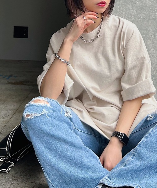 PAGEBOY（ページボーイ）の「ルーズルーズT（Tシャツ/カットソー・レディース・オートミール/ミント/イエロー/オフホワイト/ブラック・FREE）」の4枚目の写真