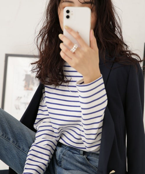 LB.04/WEB限定ボーダーワイドドロップトップス