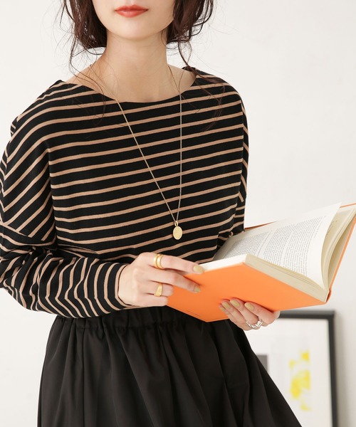 LB.04/WEB限定ボーダーワイドドロップトップス