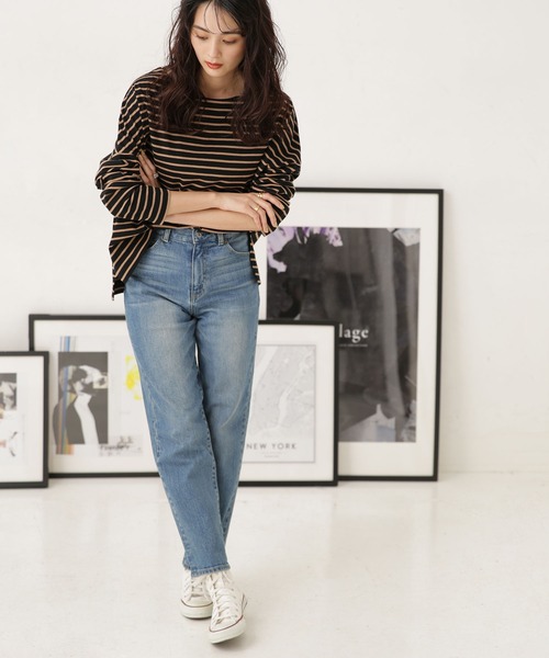 LB.04/WEB限定ボーダーワイドドロップトップス