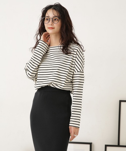 LB.04/WEB限定ボーダーワイドドロップトップス