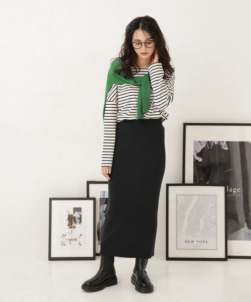 LB.04/WEB限定ボーダーワイドドロップトップス