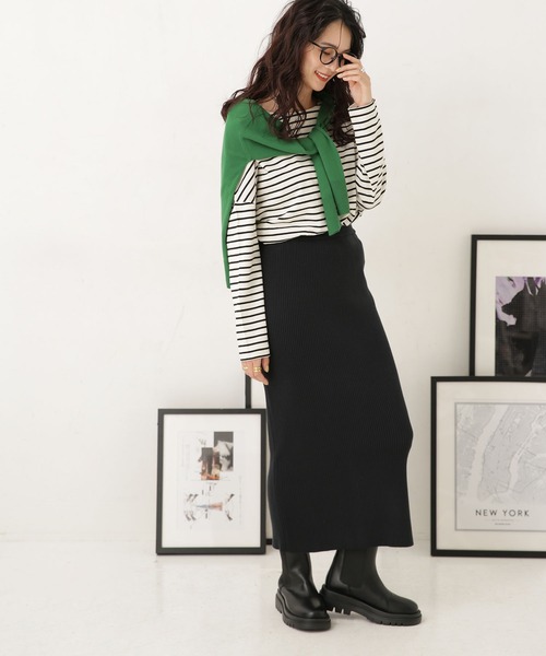 LB.04/WEB限定ボーダーワイドドロップトップス