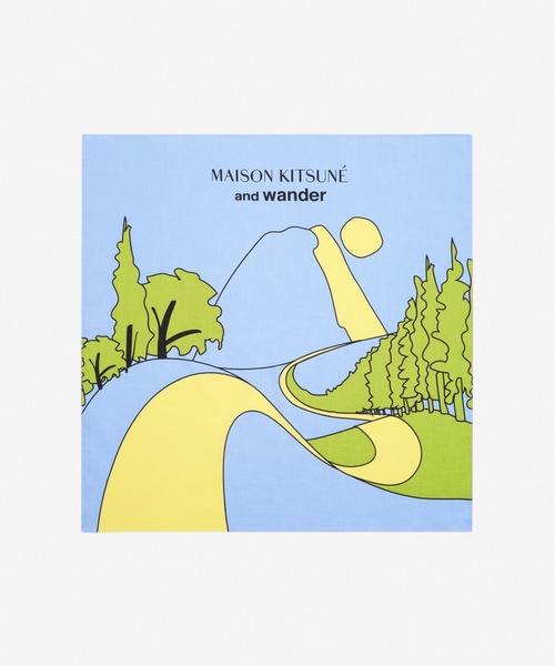 Maison Kitsune(メゾンキツネ)の「MK x AND WANDER BANDANA(バンダナ/スカーフ・メンズ・カーキ/ブルー・U)」の8枚目の写真