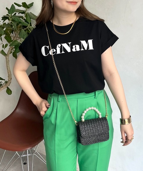 prose verse（プロズヴェール）の「ドライタッチシルケットロゴTシャツ（Tシャツ/カットソー・レディース・モカ/ブラック/オフホワイト・ﾌﾘ-）」の2枚目の写真