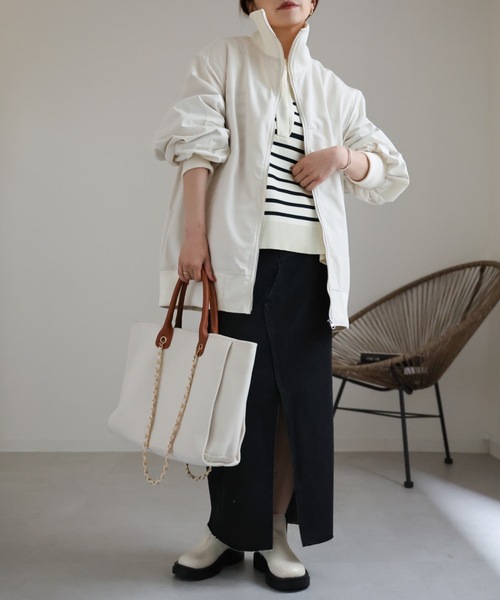 ap retro（アプレトロ）の「カラーリブスタンドブルゾン（ブルゾン・レディース・アイボリー/ブラック/カーキ・FREE）」の12枚目の写真