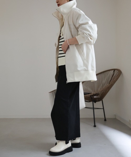 ap retro（アプレトロ）の「カラーリブスタンドブルゾン（ブルゾン・レディース・アイボリー/ブラック/カーキ・FREE）」の14枚目の写真