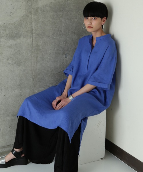 ROSE BUD（ローズバッド）の「リネンプルオーバーワンピース（ワンピース・レディース・ブラック/イエロー/ブルー・FREE）」の3枚目の写真