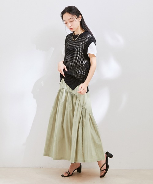 VIS（ビス）の「【洗える】デザイン切替フレアスカート（スカート・レディース・ブルー系その他6/ベージュ系その他/チャコールグレー・S/M）」の4枚目の写真