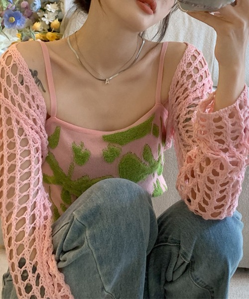 aimoha(アイモハ)の「サガラ刺繍キャミソール トップス (SS)(キャミソール・レディース・ピンク/ブラック・FREE)」の2枚目の写真