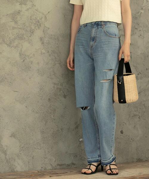 coen（コーエン）の「ストレートダメージデニムパンツ（デニムパンツ・レディース・ライトブルー/ホワイト・M/S/L）」の3枚目の写真