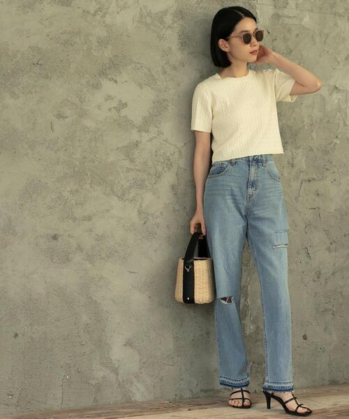 coen（コーエン）の「ストレートダメージデニムパンツ（デニムパンツ・レディース・ライトブルー/ホワイト・M/S/L）」の6枚目の写真