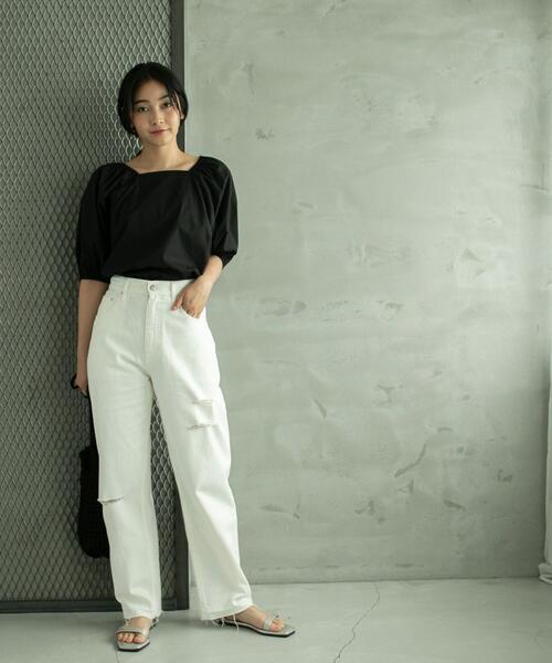 coen（コーエン）の「ストレートダメージデニムパンツ（デニムパンツ・レディース・ライトブルー/ホワイト・M/S/L）」の17枚目の写真