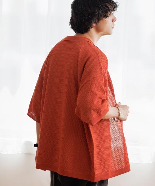 RAGEBLUE（レイジブルー）の「透かし編み/リンクスニットシャツ（シャツ/ブラウス・メンズ・ホワイト/ブラック/オレンジ・MEDIUM/LARGE）」の3枚目の写真