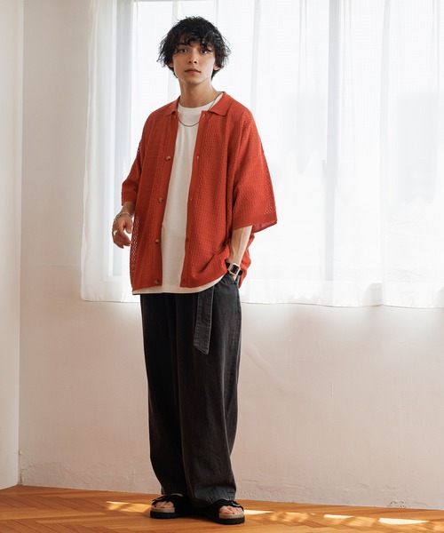 RAGEBLUE（レイジブルー）の「透かし編み/リンクスニットシャツ（シャツ/ブラウス・メンズ・ホワイト/ブラック/オレンジ・MEDIUM/LARGE）」の7枚目の写真