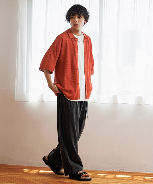 RAGEBLUE（レイジブルー）の「透かし編み/リンクスニットシャツ（シャツ/ブラウス・メンズ・ホワイト/ブラック/オレンジ・MEDIUM/LARGE）」の17枚目の写真