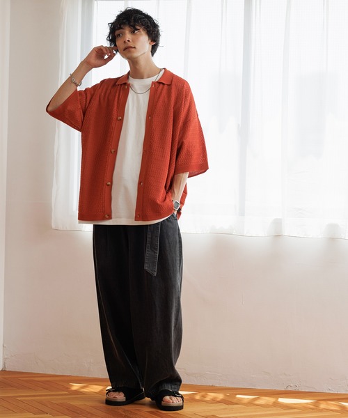 RAGEBLUE（レイジブルー）の「透かし編み/リンクスニットシャツ（シャツ/ブラウス・メンズ・ホワイト/ブラック/オレンジ・MEDIUM/LARGE）」の4枚目の写真