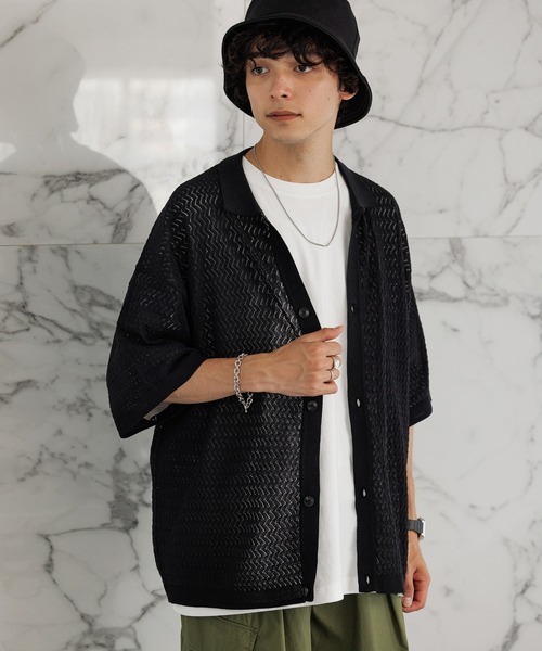 RAGEBLUE（レイジブルー）の「透かし編み/リンクスニットシャツ（シャツ/ブラウス・メンズ・ホワイト/ブラック/オレンジ・MEDIUM/LARGE）」の6枚目の写真