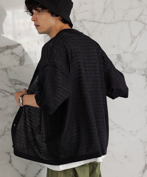 RAGEBLUE（レイジブルー）の「透かし編み/リンクスニットシャツ（シャツ/ブラウス・メンズ・ホワイト/ブラック/オレンジ・MEDIUM/LARGE）」の9枚目の写真