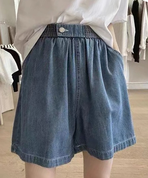 MAISON BREEZE(メゾンブリーズ)の「【MAISON BREEZE】ワイドデニムショートパンツ KNF019(その他パンツ・レディース・ネイビー/サックスブルー・FREE)」の2枚目の写真