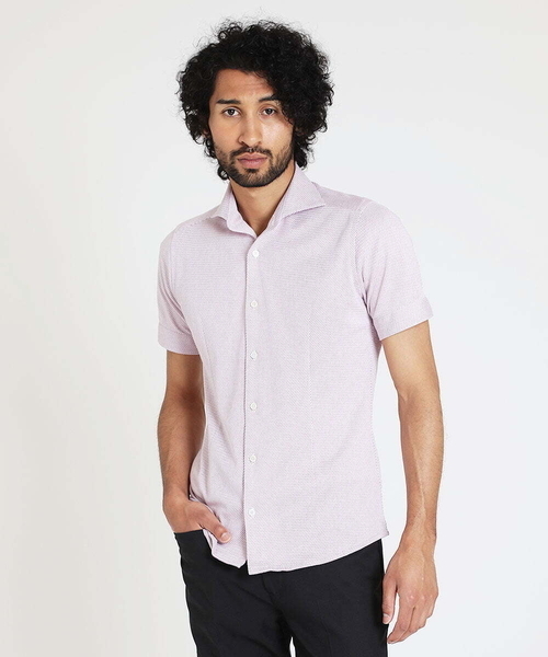 MICHEL KLEIN HOMME   （ミッシェルクランオム）の「《日本製》ストレッチラッセル半袖シャツ（シャツ/ブラウス・メンズ・ネイビー/ラベンダー/ホワイト・MEDIUM/LARGE/X-LARGE）」の3枚目の写真