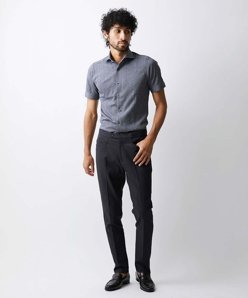 MICHEL KLEIN HOMME   （ミッシェルクランオム）の「《日本製》ストレッチラッセル半袖シャツ（シャツ/ブラウス・メンズ・ネイビー/ラベンダー/ホワイト・MEDIUM/LARGE/X-LARGE）」の4枚目の写真