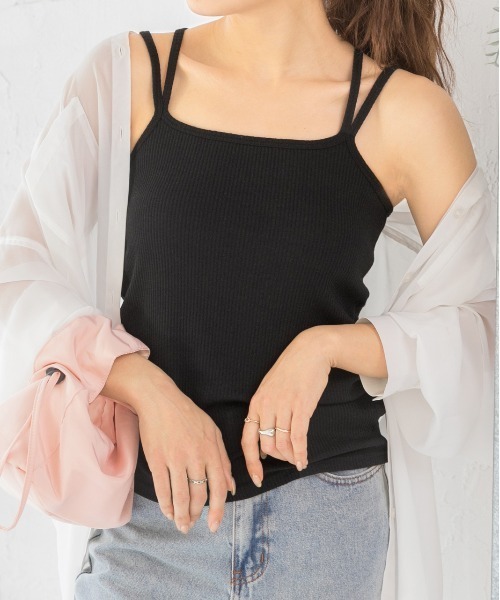 ad thie(アドティエ)の「ダブルストラップ バッククロスキャミソール(キャミソール・レディース・アイボリー/オフホワイト/グレー/ブラック/ピンク・SMALL/MEDIUM/LARGE)」の1枚目の写真