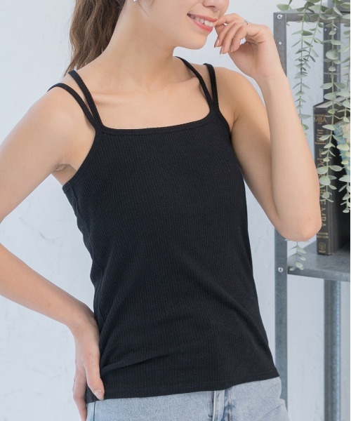 ad thie(アドティエ)の「ダブルストラップ バッククロスキャミソール(キャミソール・レディース・アイボリー/オフホワイト/グレー/ブラック/ピンク・SMALL/MEDIUM/LARGE)」の9枚目の写真