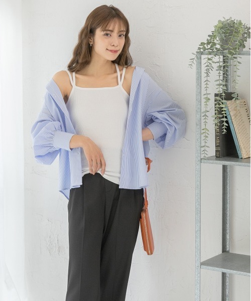 ad thie(アドティエ)の「ダブルストラップ バッククロスキャミソール(キャミソール・レディース・アイボリー/オフホワイト/グレー/ブラック/ピンク・SMALL/MEDIUM/LARGE)」の6枚目の写真