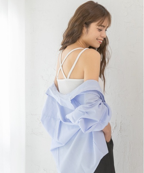 ad thie(アドティエ)の「ダブルストラップ バッククロスキャミソール(キャミソール・レディース・アイボリー/オフホワイト/グレー/ブラック/ピンク・SMALL/MEDIUM/LARGE)」の13枚目の写真