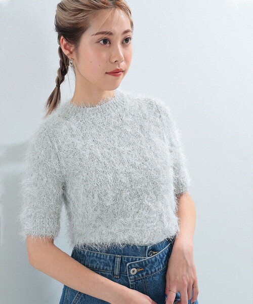 Ray BEAMS（レイビームス）の「Ray BEAMS / フェザーヤーン ハーフスリーブ クルーネック ニット（ニット/セーター・レディース・シルバー/ゴールド・ONE SIZE）」の6枚目の写真