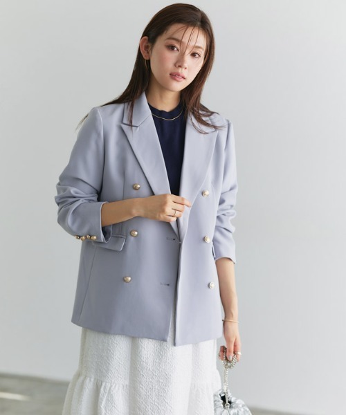 Pierrot（ピエロ）の「ダブルボタンテーラードジャケット（テーラードジャケット・レディース・ネイビー/ブラック/グレー/チャコール/チェック/ブラウン/グレー系/ブラウン系その他/グレイッシュベージュ/グレイッシュブルー・L/M）」の20枚目の写真