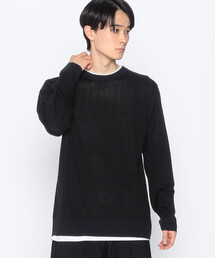【セットアイテム】 ハイゲージ バイカラー クルーネック ニットプルオーバー+Tシャツ