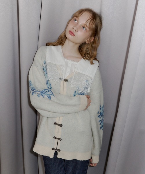 flower china cardigan/花柄ジャガードカーディガン（カーディガン