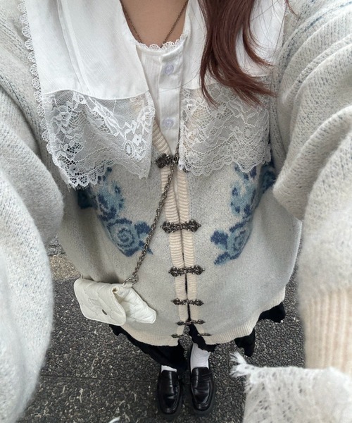 flower china cardigan/花柄ジャガードカーディガン（カーディガン
