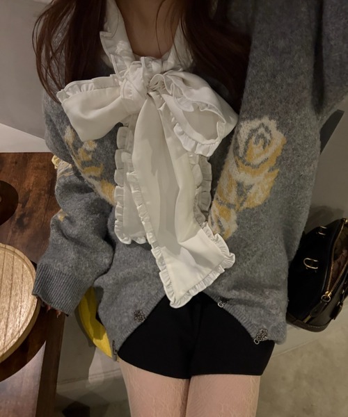 flower china cardigan/花柄ジャガードカーディガン（カーディガン