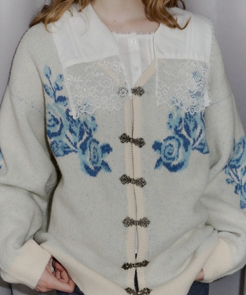 新色追加 / 4色展開 】flower china cardigan/花柄ジャガード