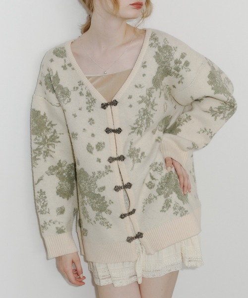 LEONARD 総柄カーディガン エレガント フラワー ゆったり 花柄金ボタン LEONARD 総柄カーディガン エレガント フラワー ゆったり 花柄金ボタン