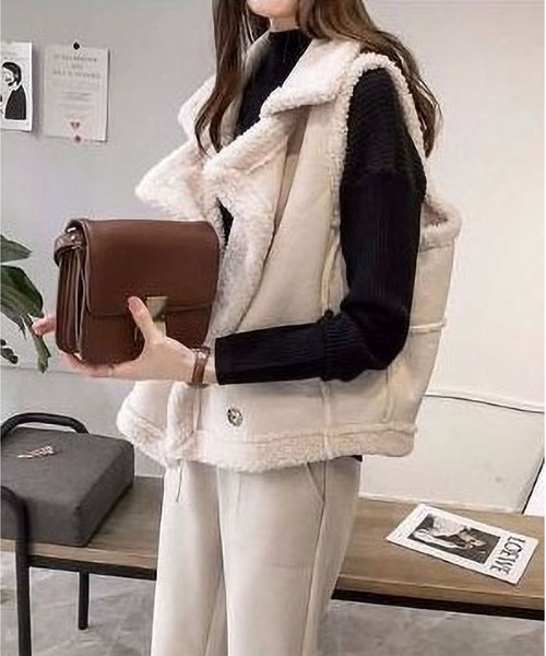 BLANC FICELLE(ブランフィセル)の「フェイクムートン ジレ ベスト(ベスト・レディース・キャメル/アイボリー/グレー・M/L/XL)」の14枚目の写真