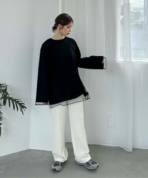 feepur（フェピュール）の「チュールレイヤードロンTee（Tシャツ/カットソー・レディース・オフホワイト/オートミール/ブラック・MEDIUM）」の9枚目の写真