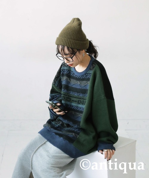 antiqua(アンティカ)の「ジャガードニット(ニット/セーター・レディース・ブラック/イエロー・FREE)」の3枚目の写真